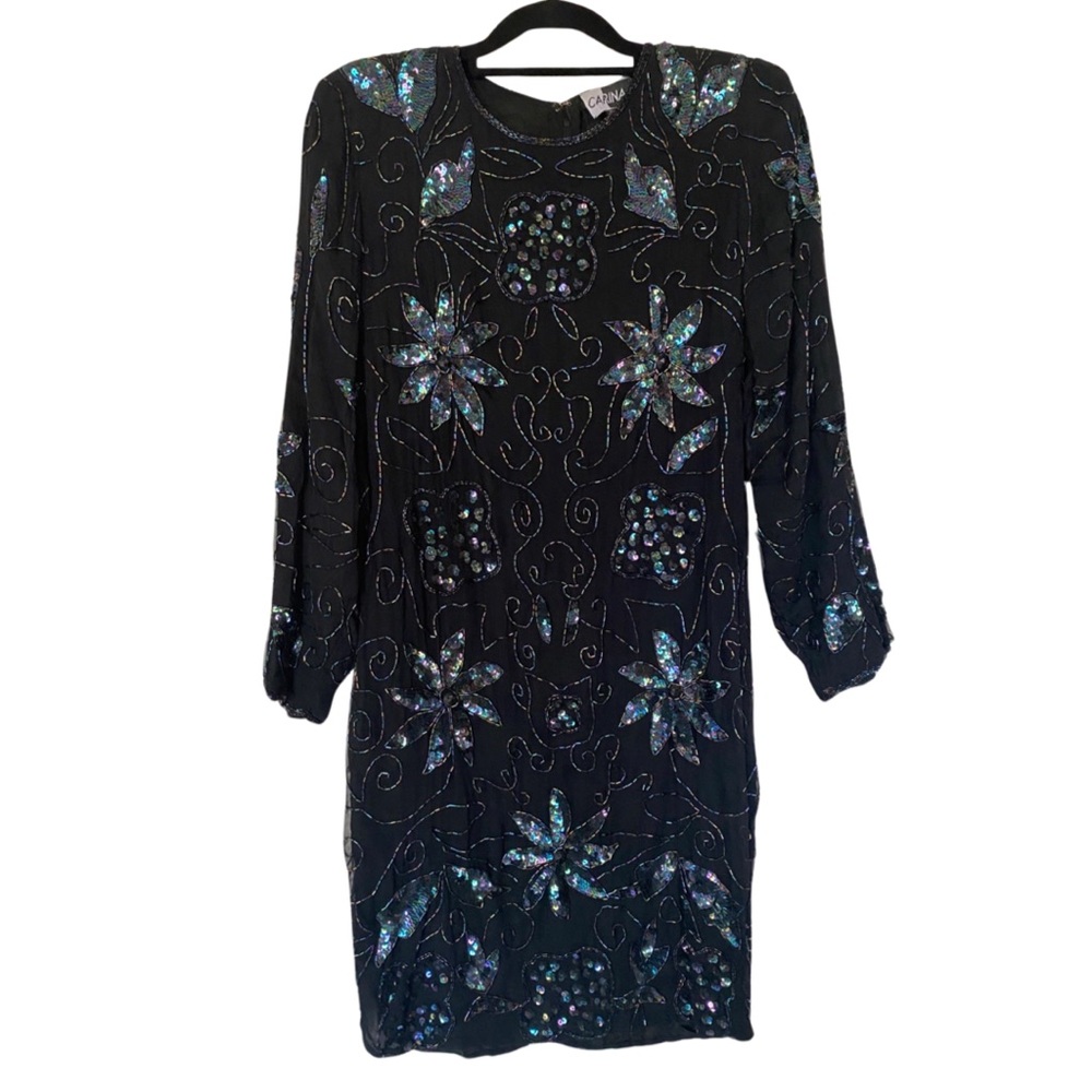 VTG LBD sequin mini dress size small long sleeves‎ party wedding prom 80’s